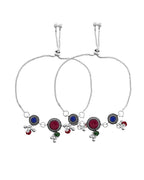 VOJ Set of 2 Silver Plated Circular Designed Stone Studded Anklet | Grab2Buy