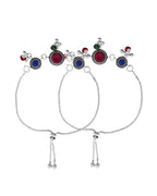 VOJ Set of 2 Silver Plated Circular Designed Stone Studded Anklet | Grab2Buy