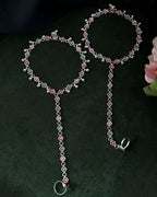 VOJ Set of 2 Floral Designer Meenakari Anklet with Toe Ring