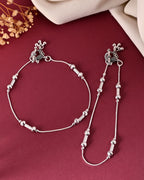 VOJ Set of 2 Silver Plated Pipe Shaped Designer Anklet