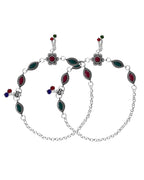 VOJ Set of 2 Silver Plated Floral Shaped Stone Studded Anklet | Grab2Buy