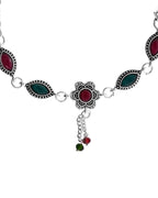VOJ Set of 2 Silver Plated Floral Shaped Stone Studded Anklet | Grab2Buy