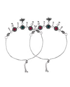 VOJ Set of 2 Silver Plated Stone Studded Designer Anklet