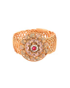 VOJ Stainless Steel Gold Polished Kundan Studded Wraparound Circular Bracelet