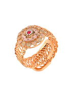 VOJ Stainless Steel Gold Polished Kundan Studded Wraparound Circular Bracelet