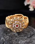 VOJ Stainless Steel Gold Polished Kundan Studded Wraparound Circular Bracelet
