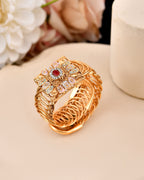 VOJ Stainless Steel Gold Polished Kundan Studded Wraparound Square Bracelet