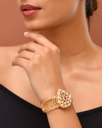VOJ Stainless Steel Gold Polished Kundan Studded Wraparound Bracelet | Grab2Buy