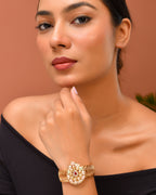 VOJ Stainless Steel Gold Polished Kundan Studded Wraparound Bracelet | Grab2Buy