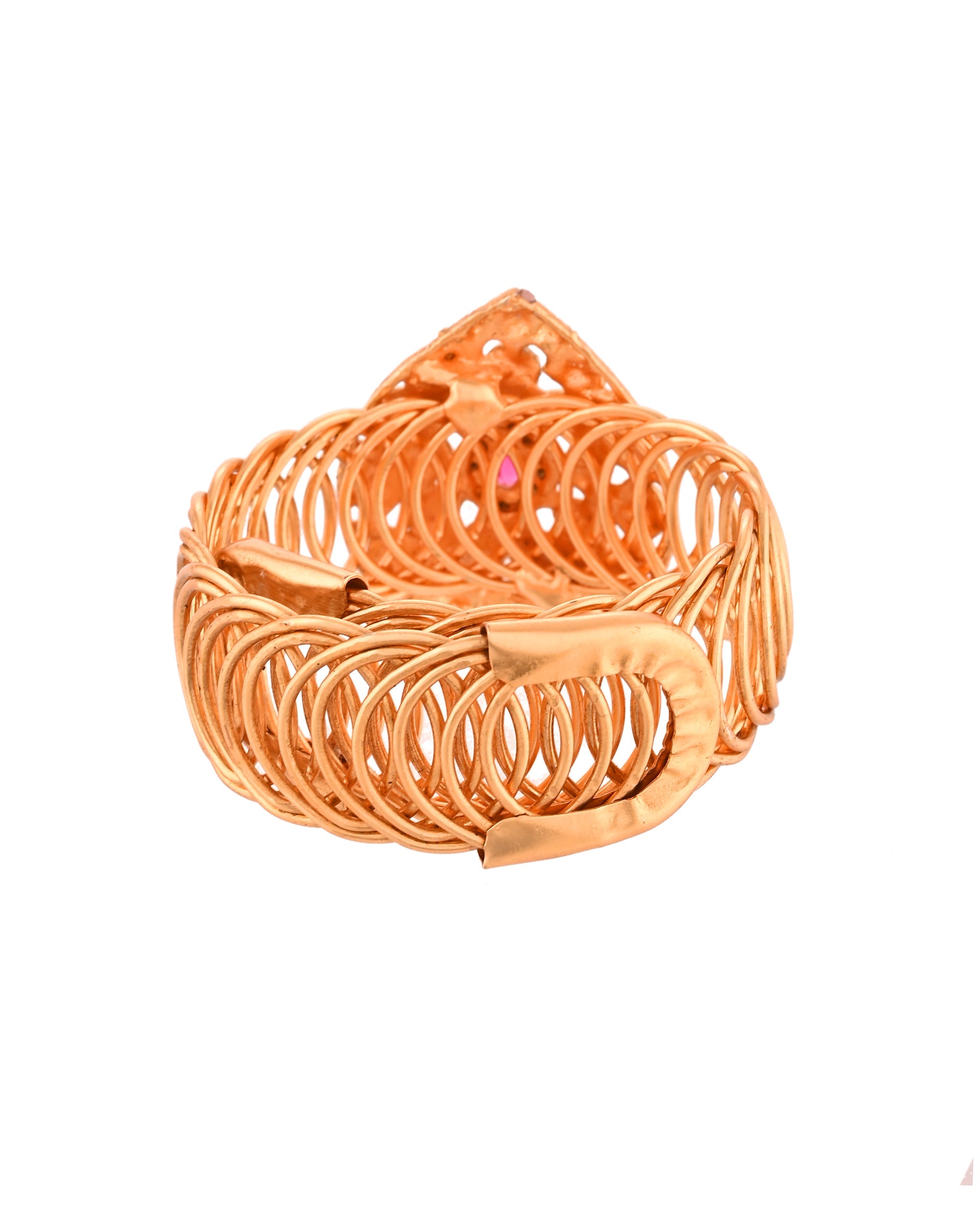 VOJ Stainless Steel Gold Polished Kundan Studded Wraparound Bracelet | Grab2Buy