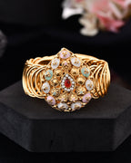 VOJ Stainless Steel Gold Polished Kundan Studded Wraparound Bracelet | Grab2Buy