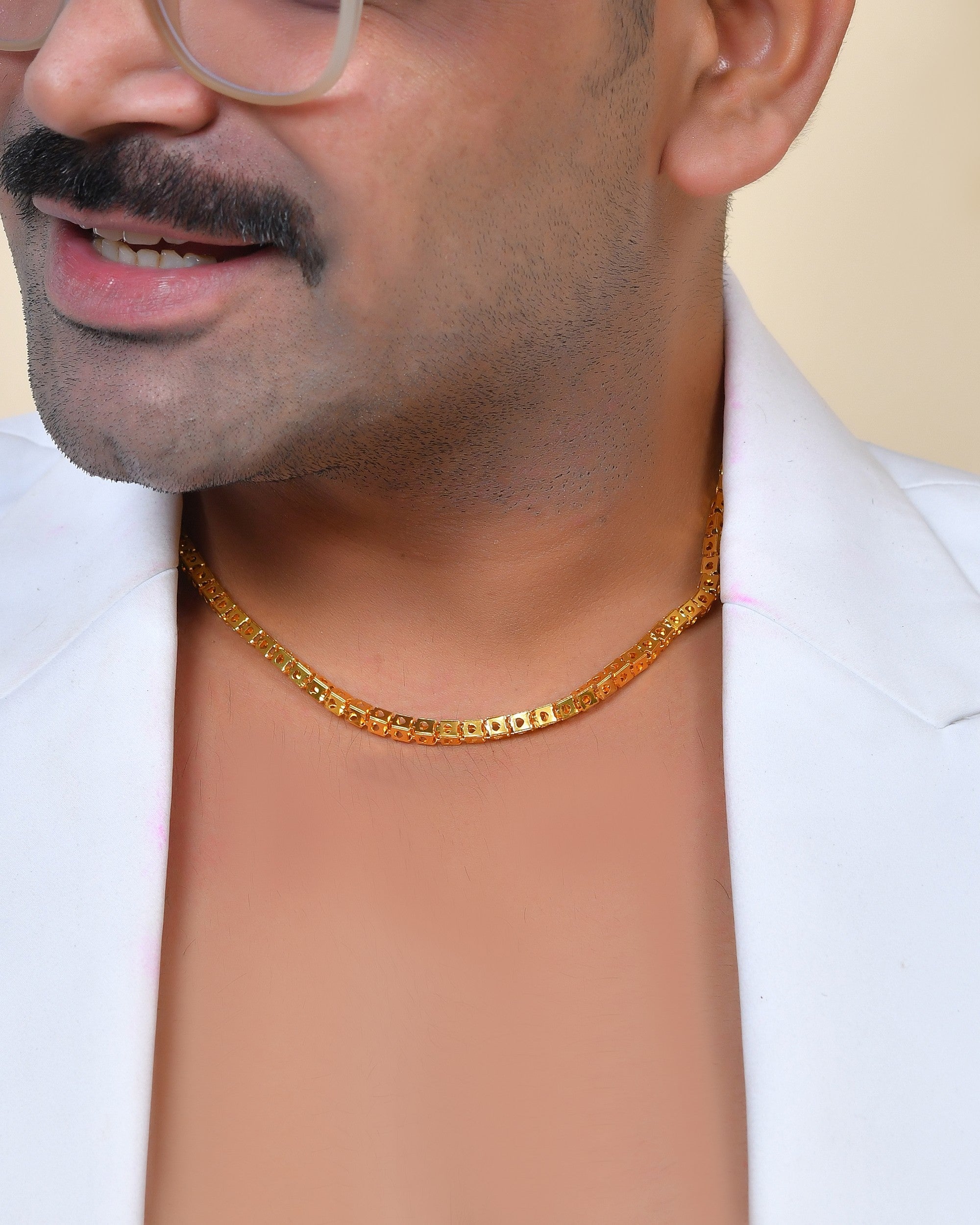 VOJ Men Stainless Steel Gold Polished Square Shaped Chain | Grab2Buy