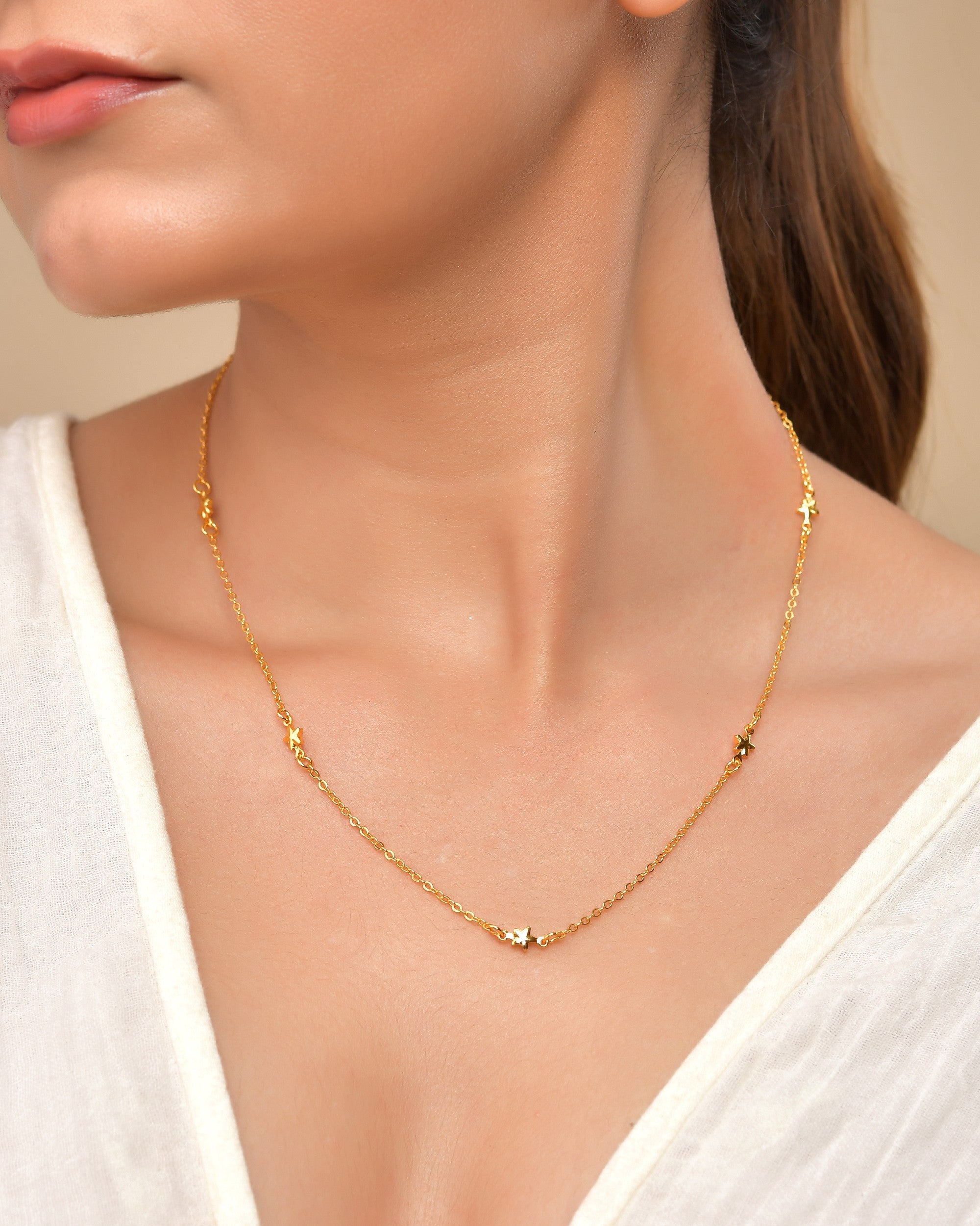 VOJ Gold Polished Star Shaped Minimal Chain For Women | Grab2Buy