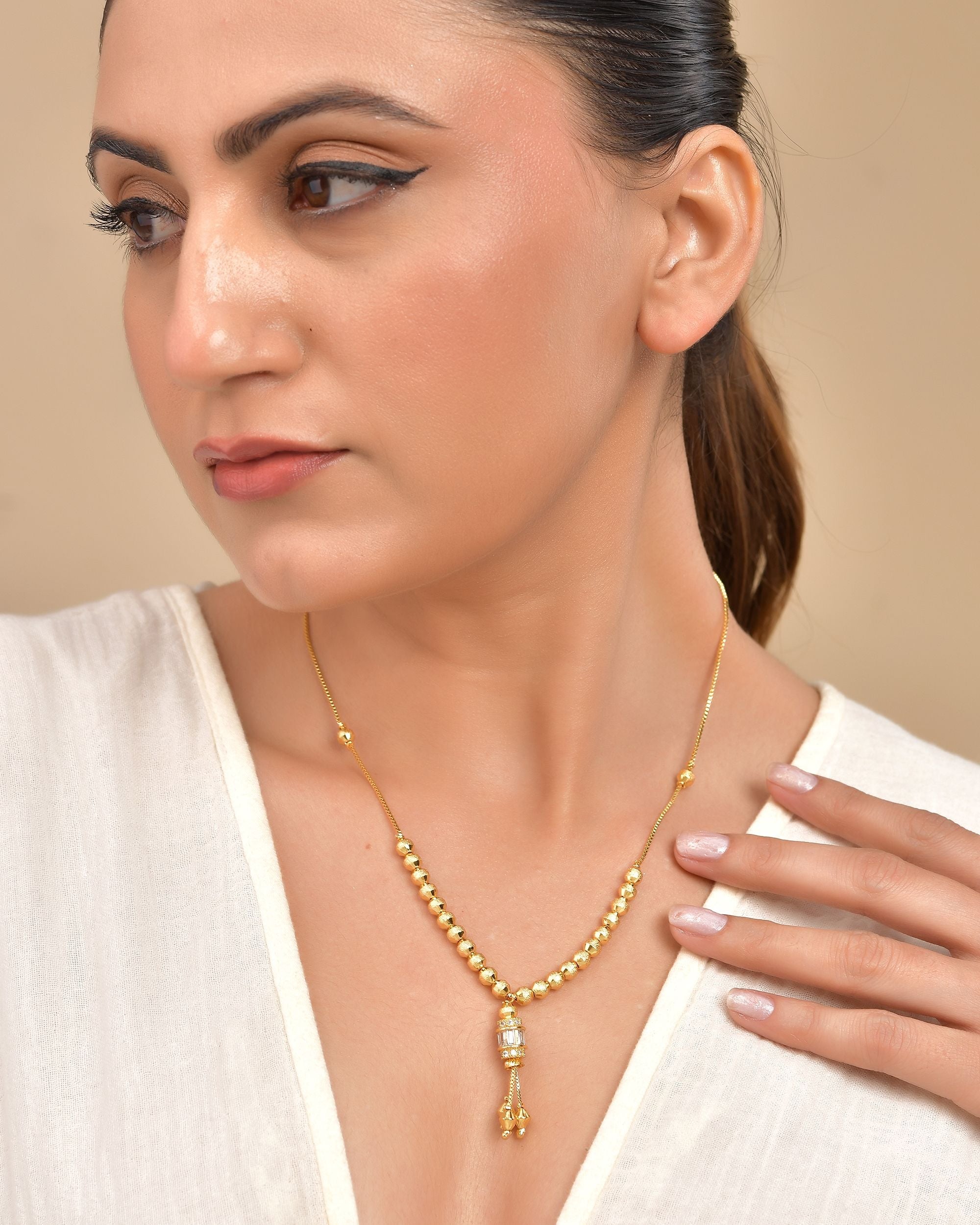 VOJ Rose Gold Polished Ad Studded Round Pendant With Chain | Grab2Buy