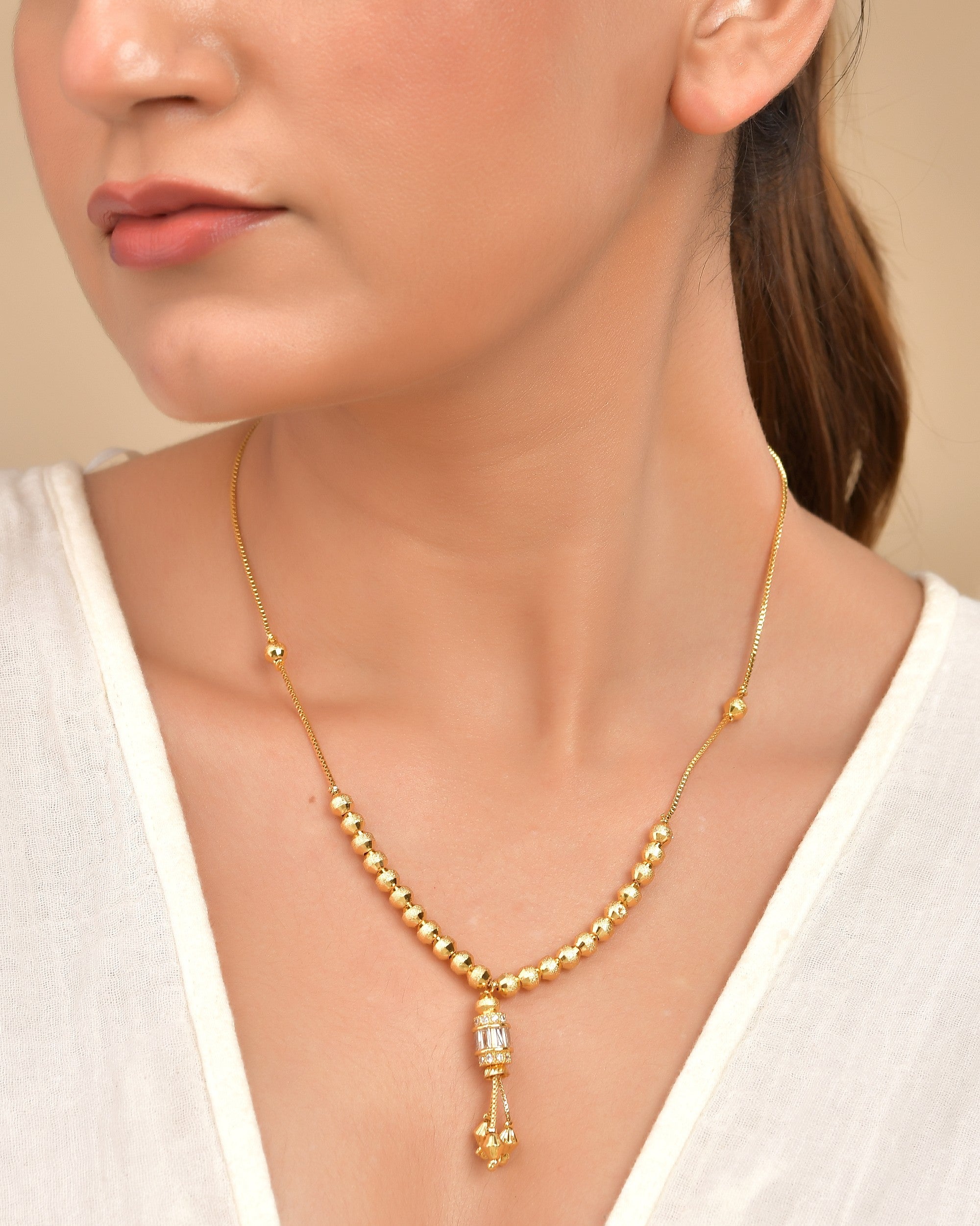 VOJ Rose Gold Polished Ad Studded Round Pendant With Chain | Grab2Buy