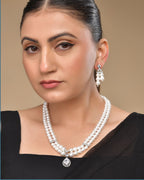 VOJ Silver Plated Pearl & Ad Studded Designer Jewellery Set | Grab2Buy