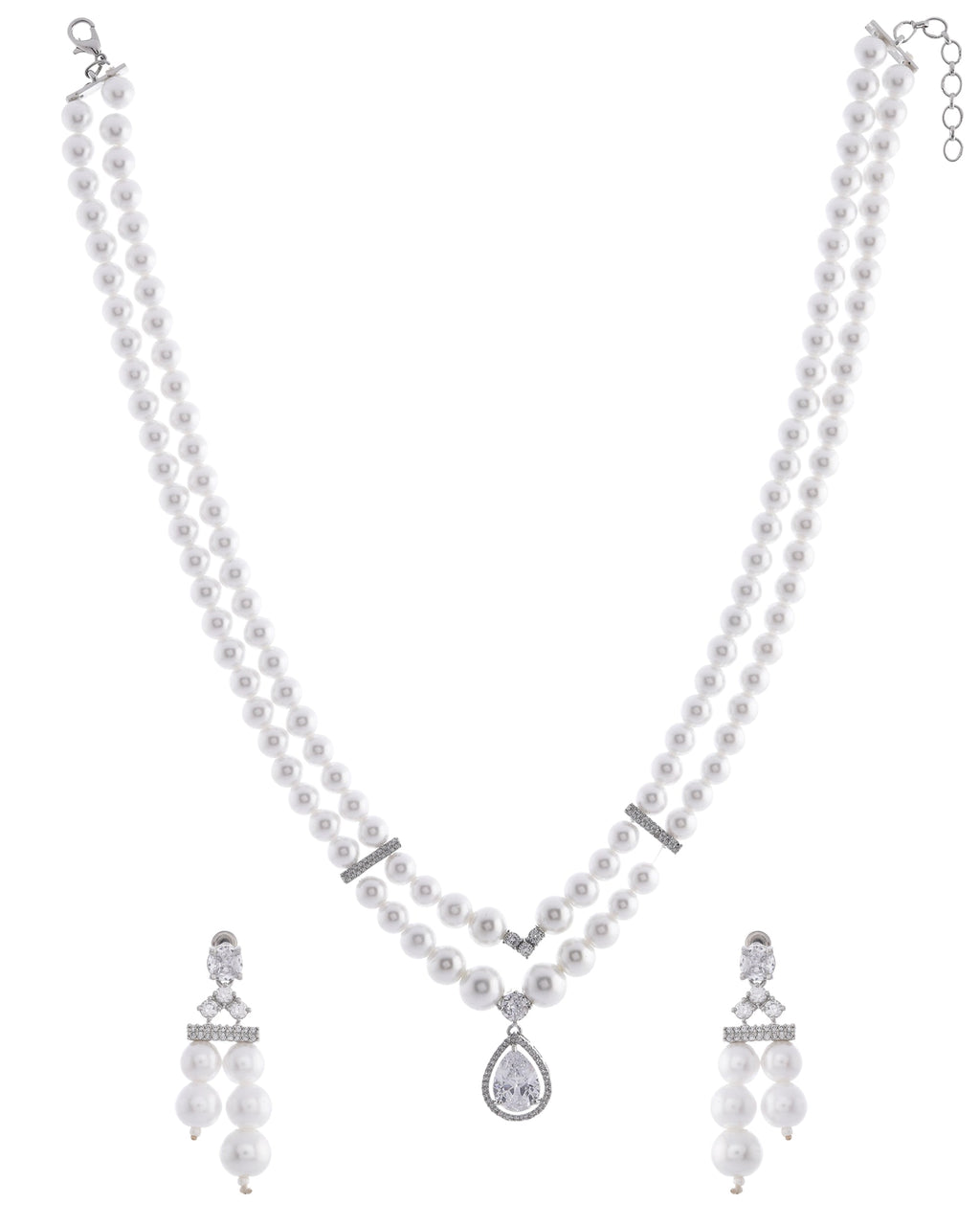 VOJ Silver Plated Pearl & Ad Studded Designer Jewellery Set | Grab2Buy