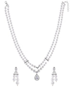 VOJ Silver Plated Pearl & Ad Studded Designer Jewellery Set | Grab2Buy