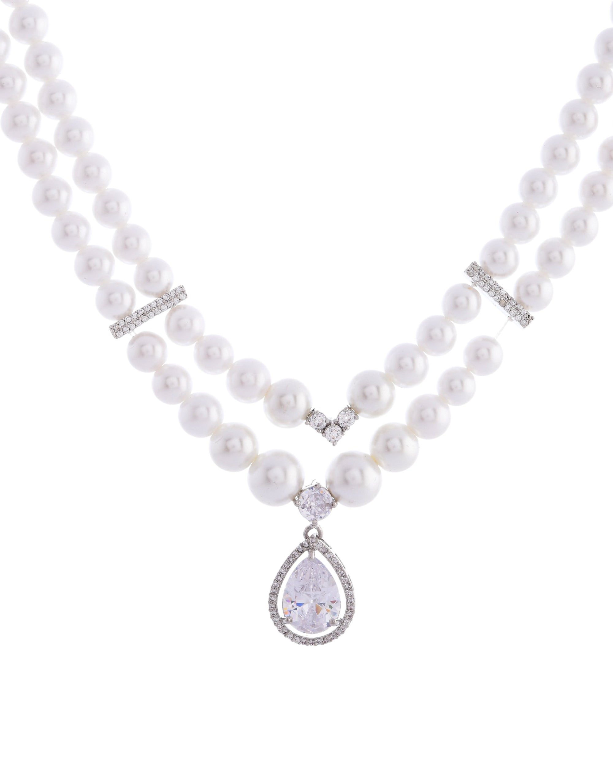 VOJ Silver Plated Pearl & Ad Studded Designer Jewellery Set | Grab2Buy