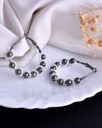 VOJ White Pearl With Silver Bead Hoop Earrings | Grab2Buy