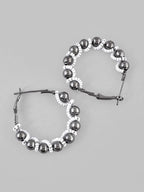 VOJ White Pearl With Silver Bead Hoop Earrings | Grab2Buy