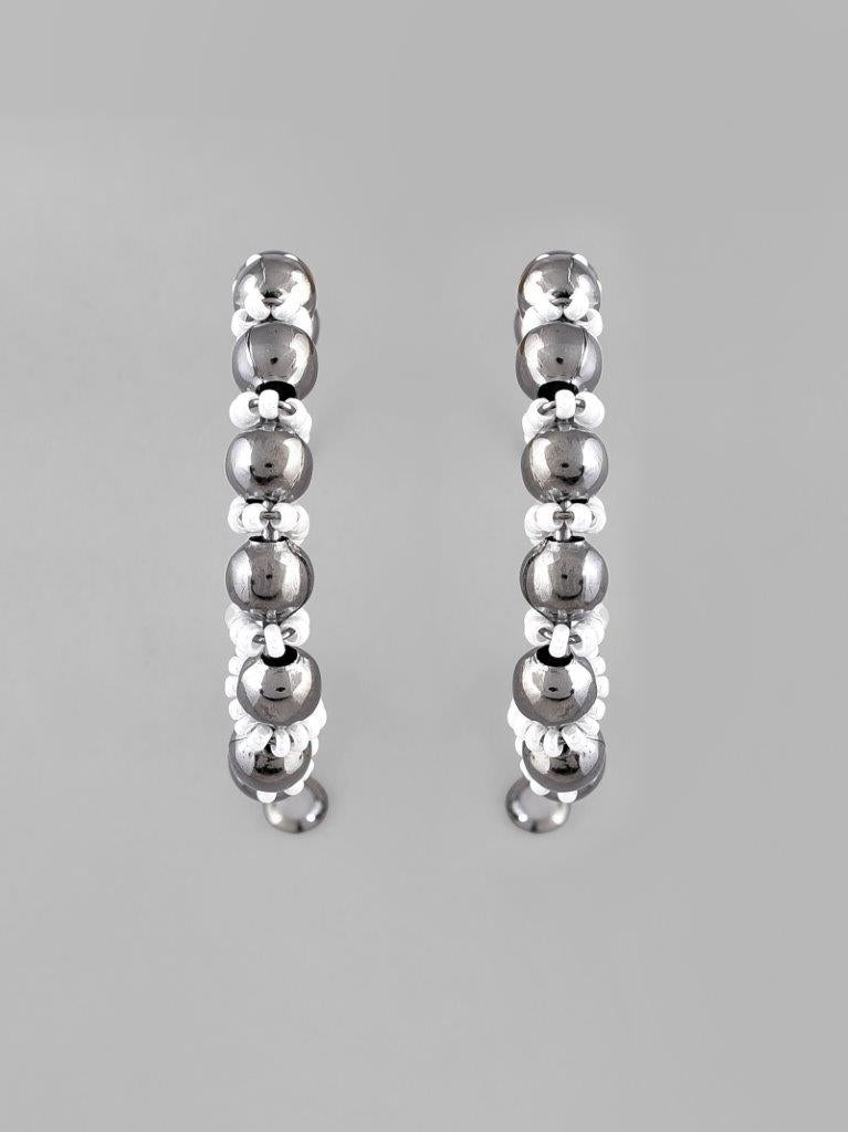 VOJ White Pearl With Silver Bead Hoop Earrings | Grab2Buy