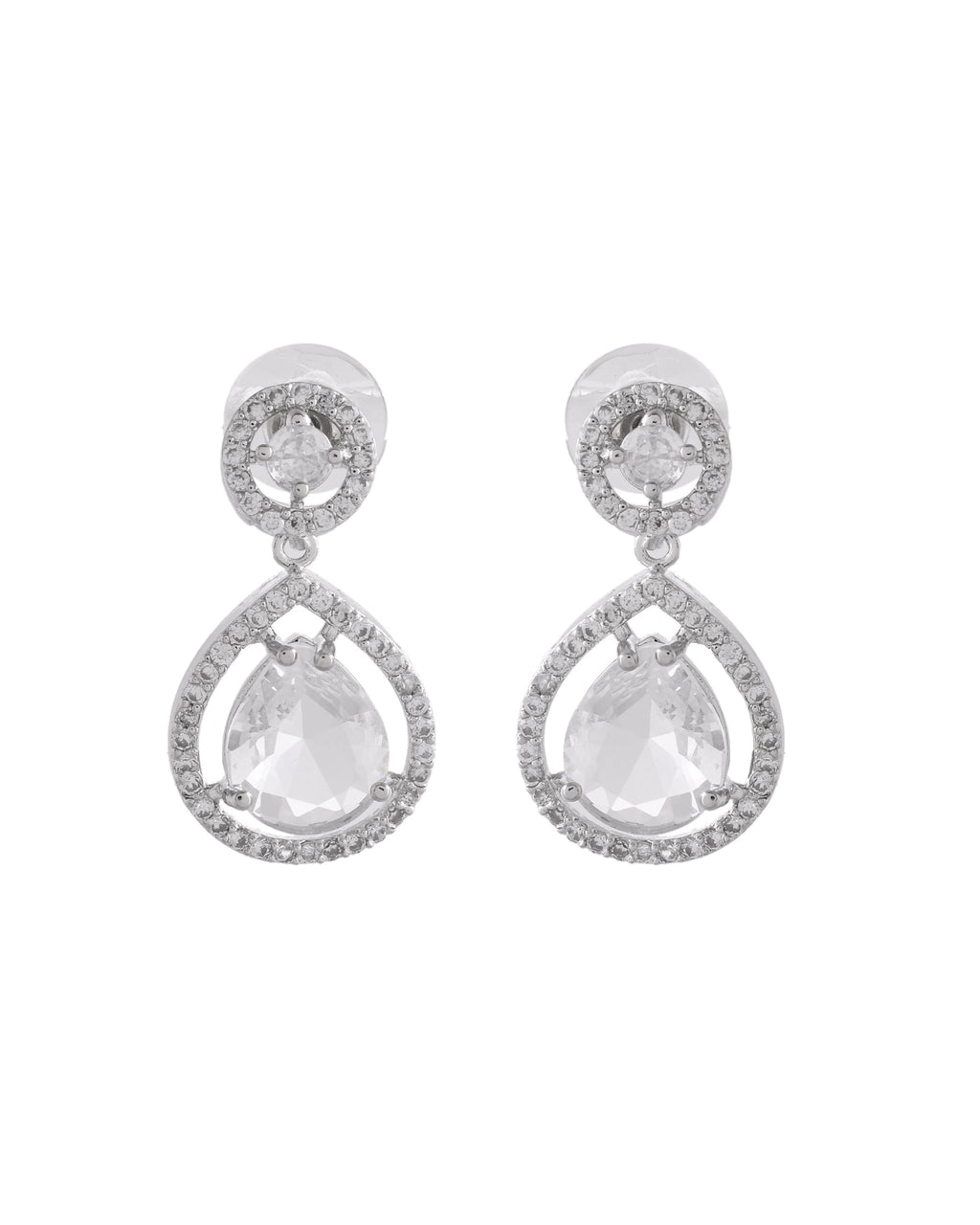 VOJ Silver Plated Stone Studded Teardrop Shaped Earrings | Grab2Buy