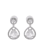 VOJ Silver Plated Stone Studded Teardrop Shaped Earrings | Grab2Buy