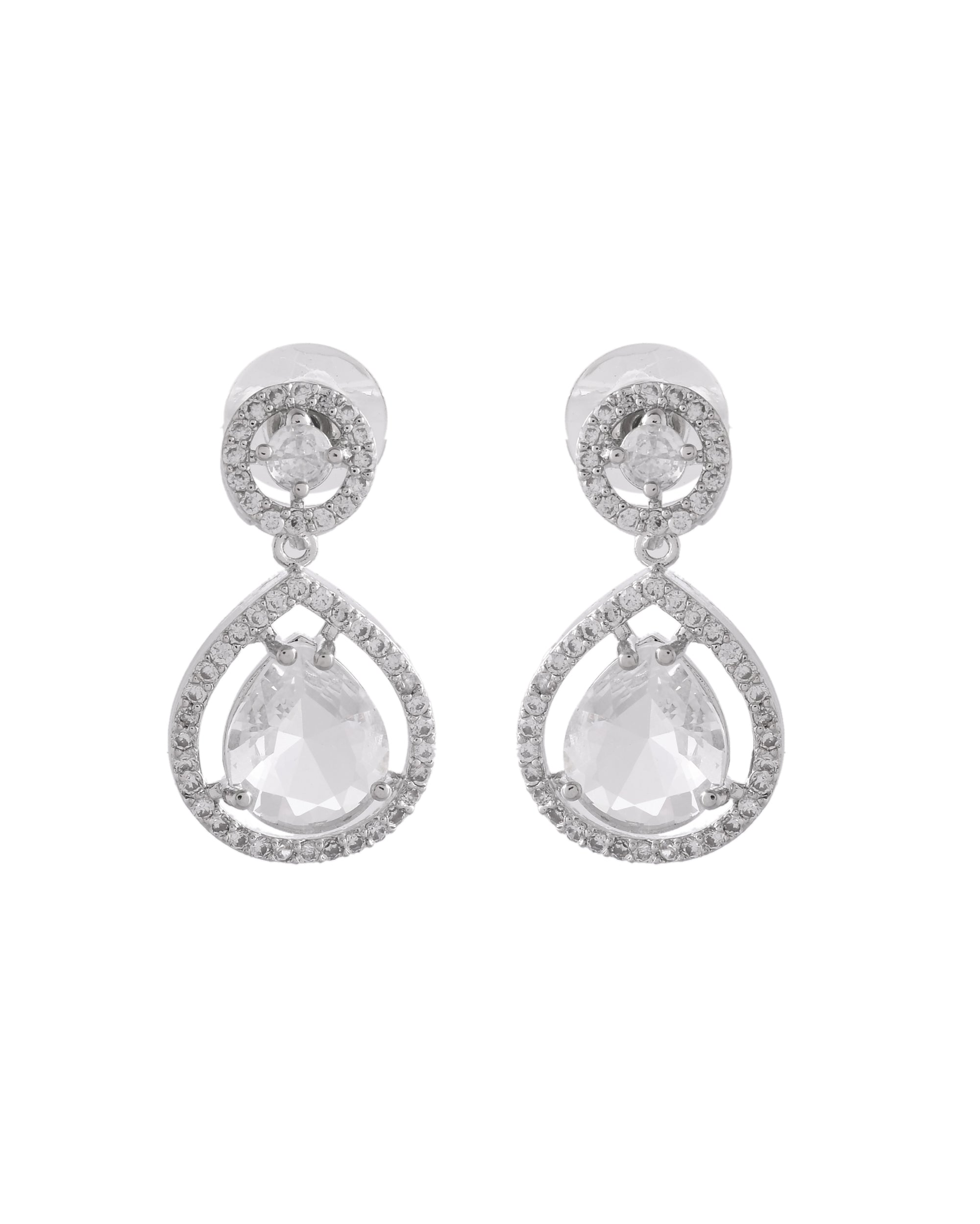 VOJ Silver Plated Stone Studded Teardrop Shaped Earrings | Grab2Buy