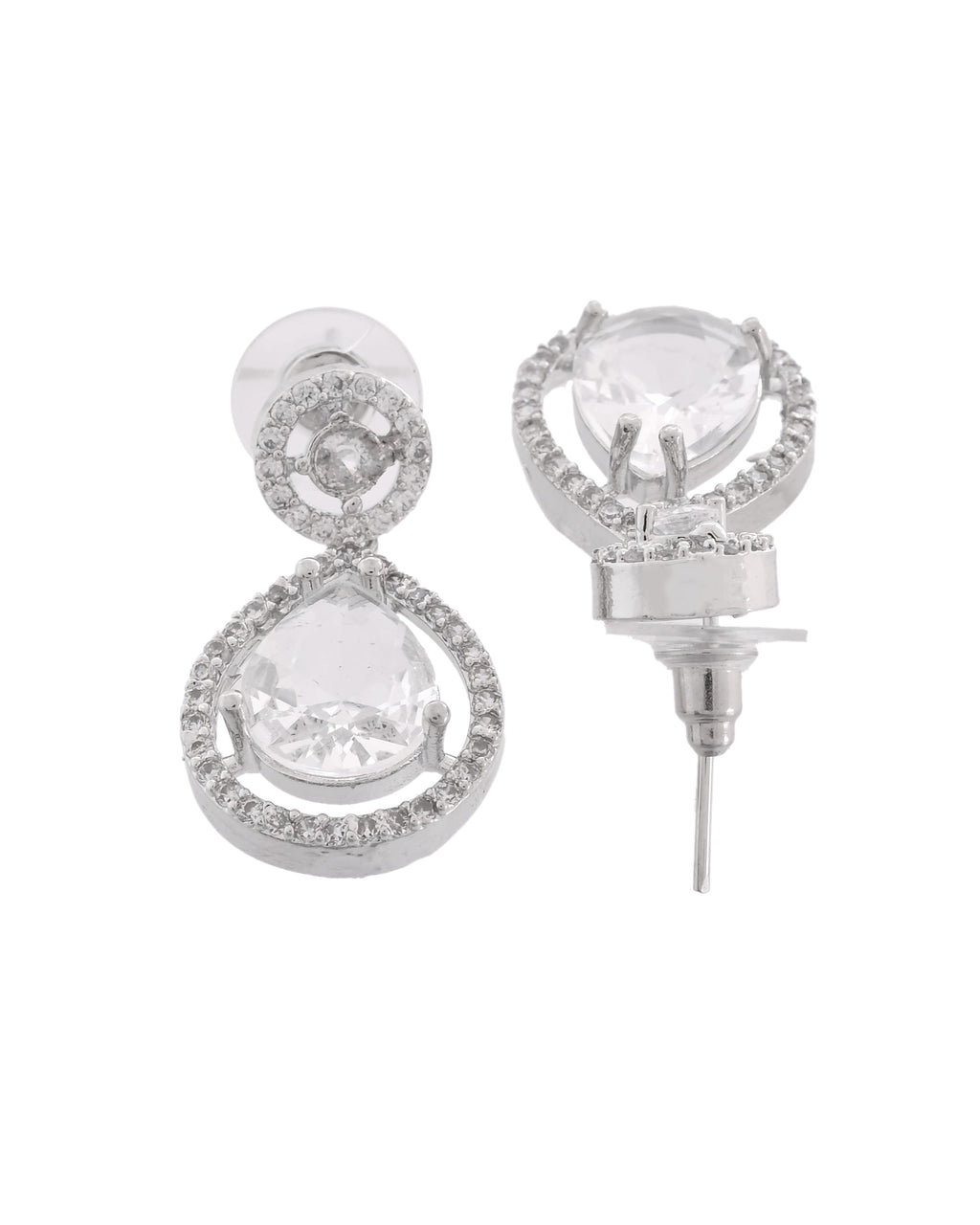 VOJ Silver Plated Stone Studded Teardrop Shaped Earrings | Grab2Buy