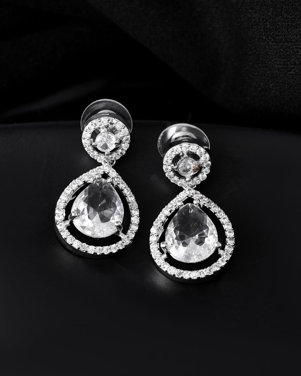 VOJ Silver Plated Stone Studded Teardrop Shaped Earrings | Grab2Buy