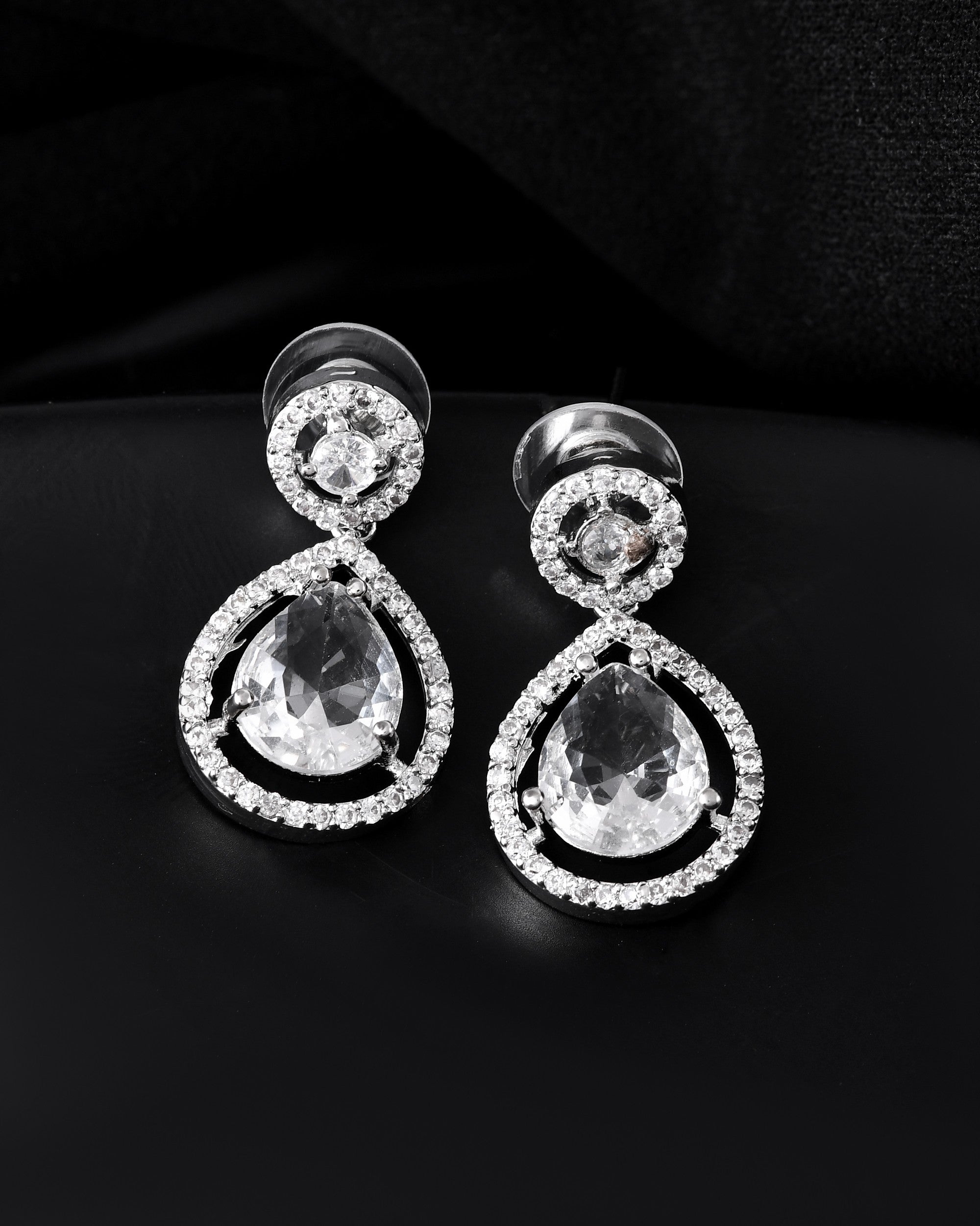 VOJ Silver Plated Stone Studded Teardrop Shaped Earrings | Grab2Buy