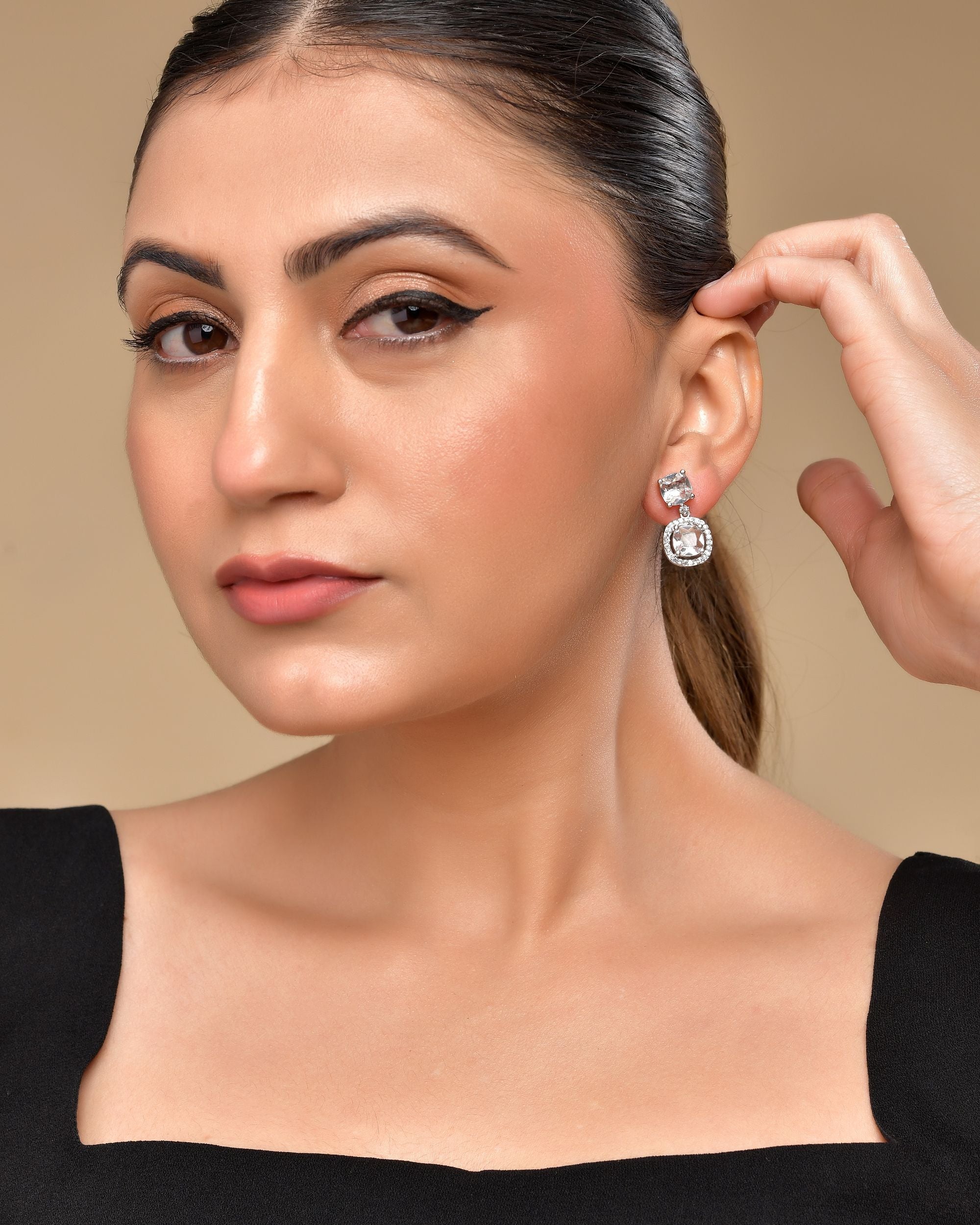 VOJ Silver Plated Stone Geometrical Shaped Earrings | Grab2Buy