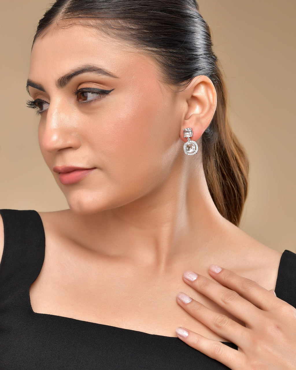 VOJ Silver Plated Stone Geometrical Shaped Earrings | Grab2Buy