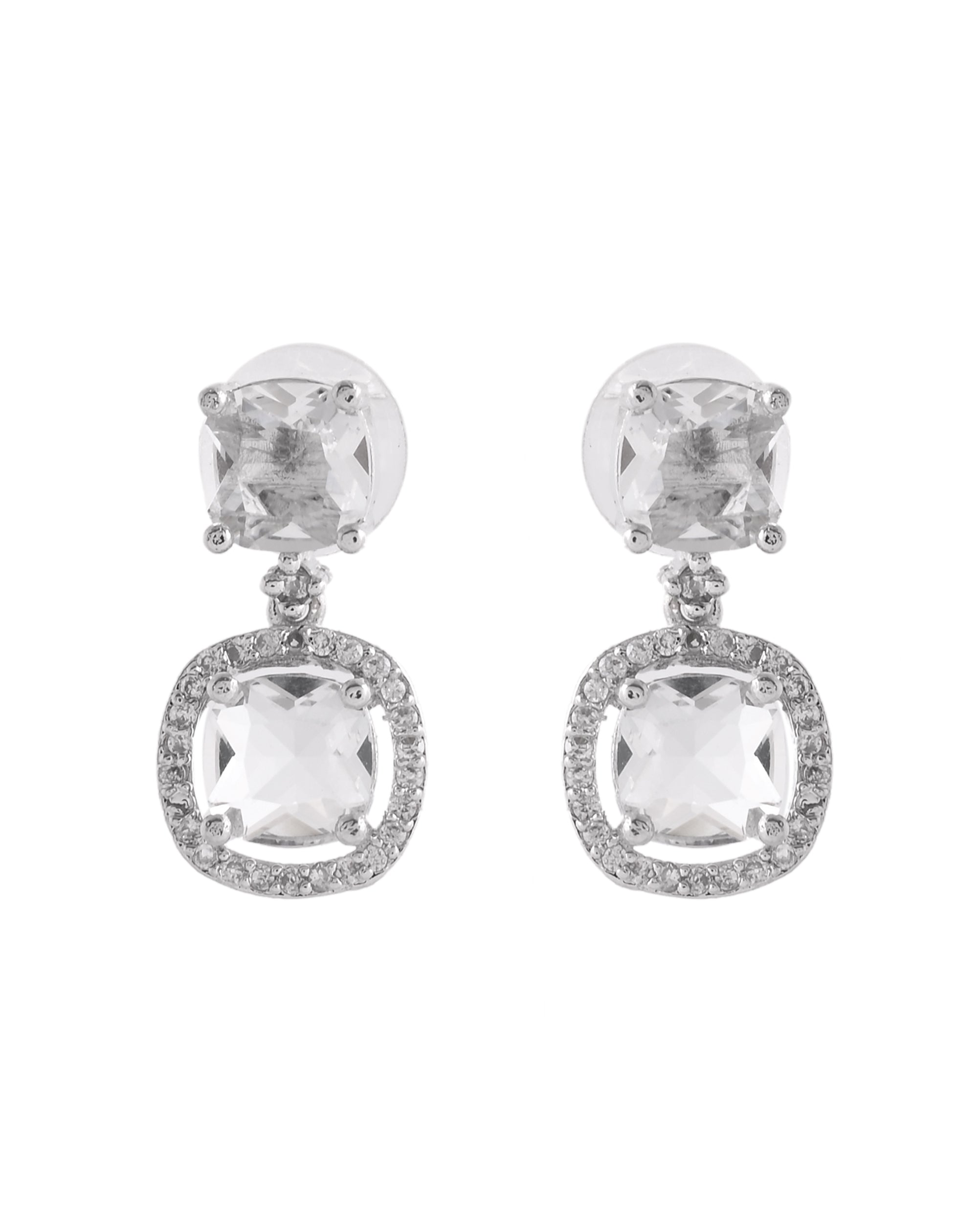 VOJ Silver Plated Stone Geometrical Shaped Earrings | Grab2Buy