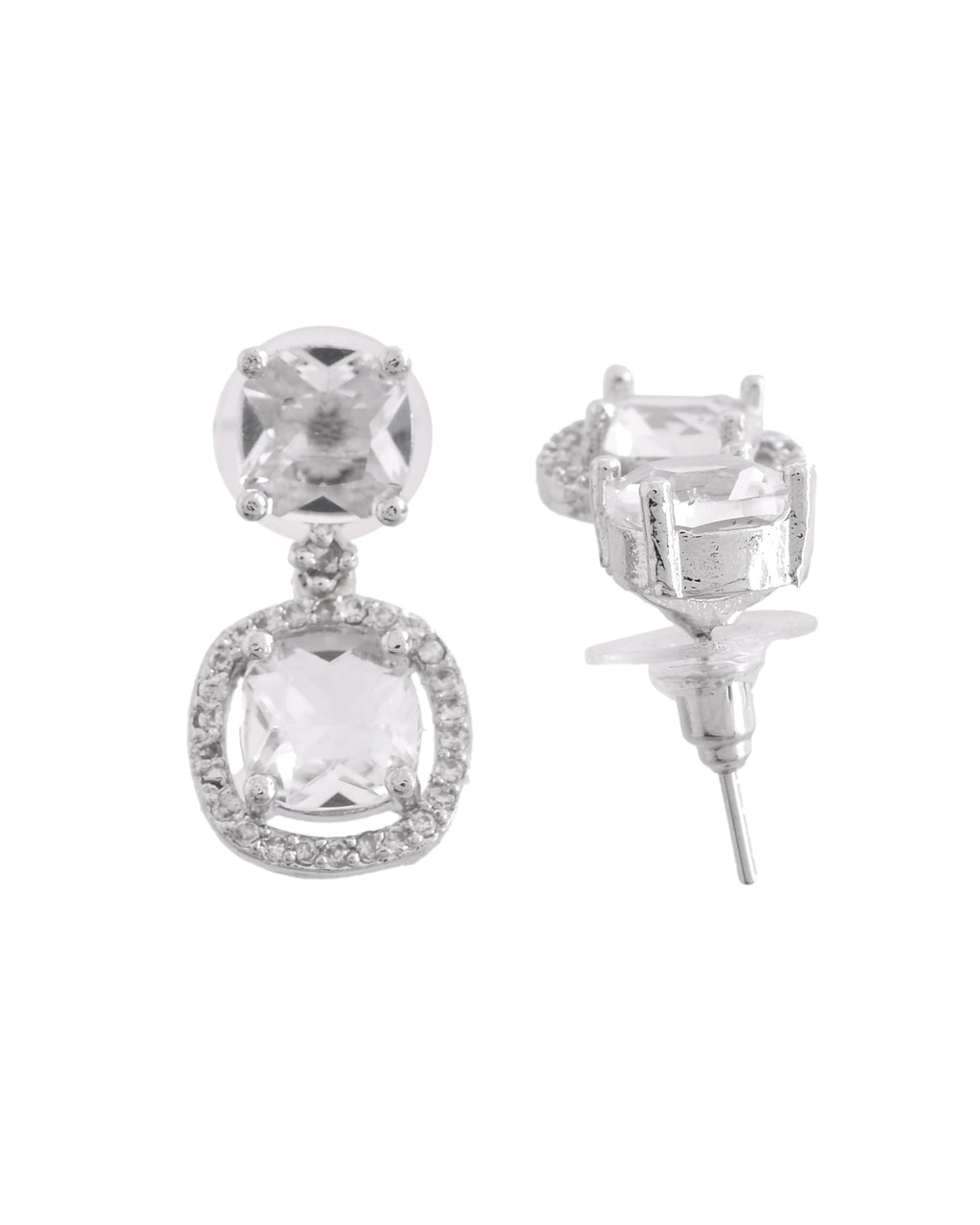 VOJ Silver Plated Stone Geometrical Shaped Earrings | Grab2Buy