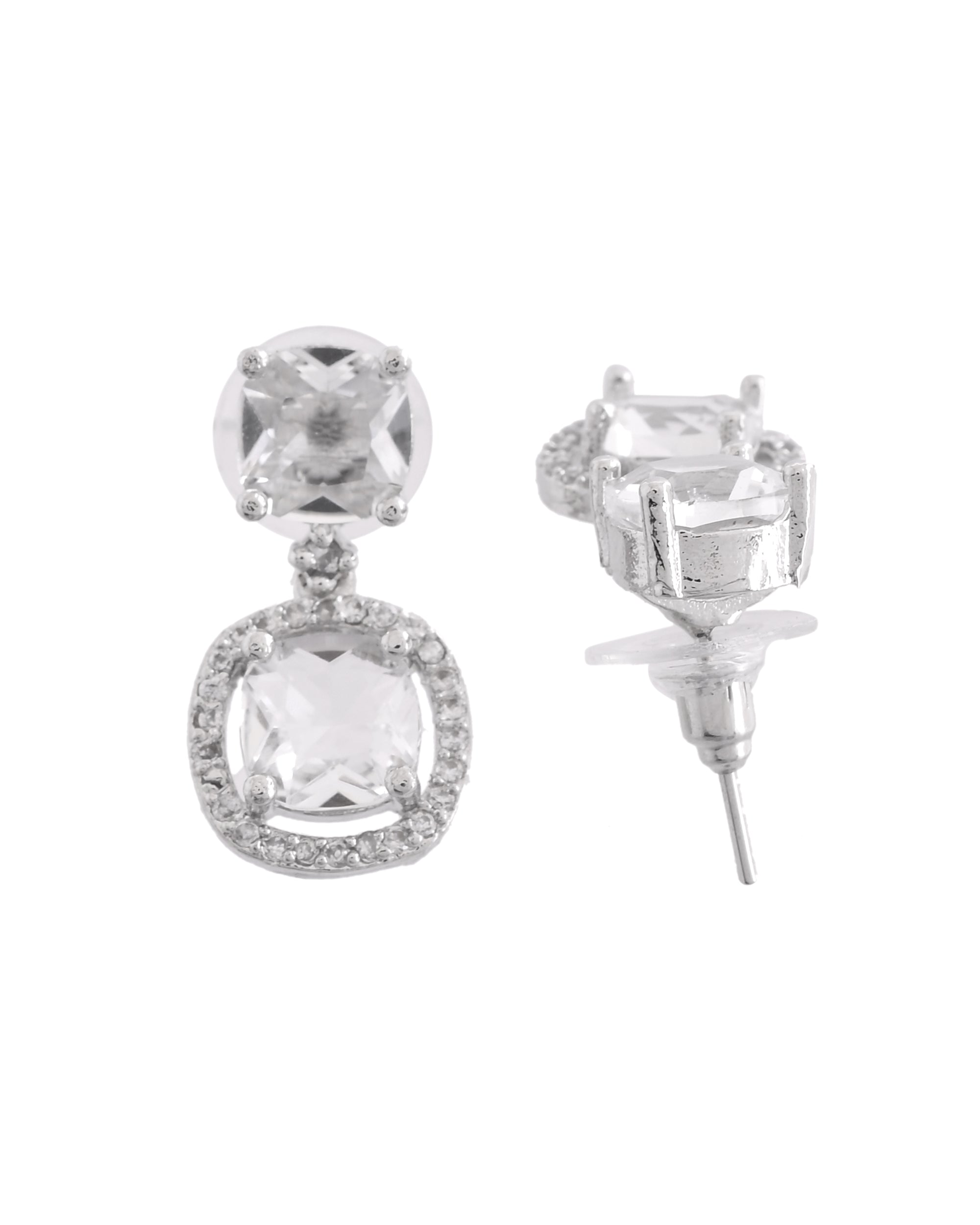 VOJ Silver Plated Stone Geometrical Shaped Earrings | Grab2Buy