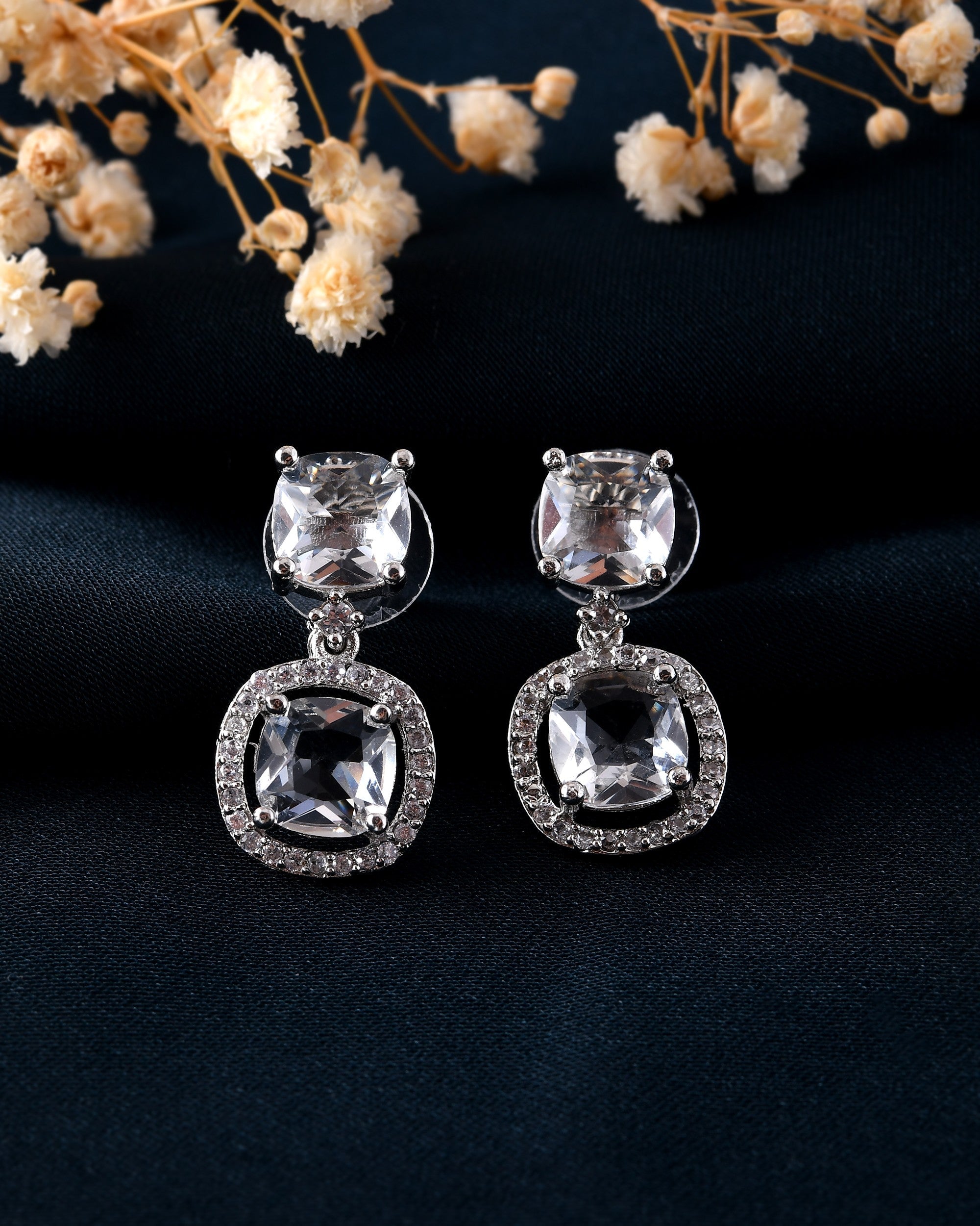 VOJ Silver Plated Stone Geometrical Shaped Earrings | Grab2Buy