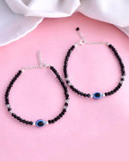 VOJ Set of 2 Silver Plated Beads Evil Eye Anklet | Grab2Buy