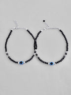 VOJ Set of 2 Silver Plated Beads Evil Eye Anklet | Grab2Buy