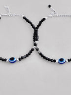 VOJ Set of 2 Silver Plated Beads Evil Eye Anklet | Grab2Buy