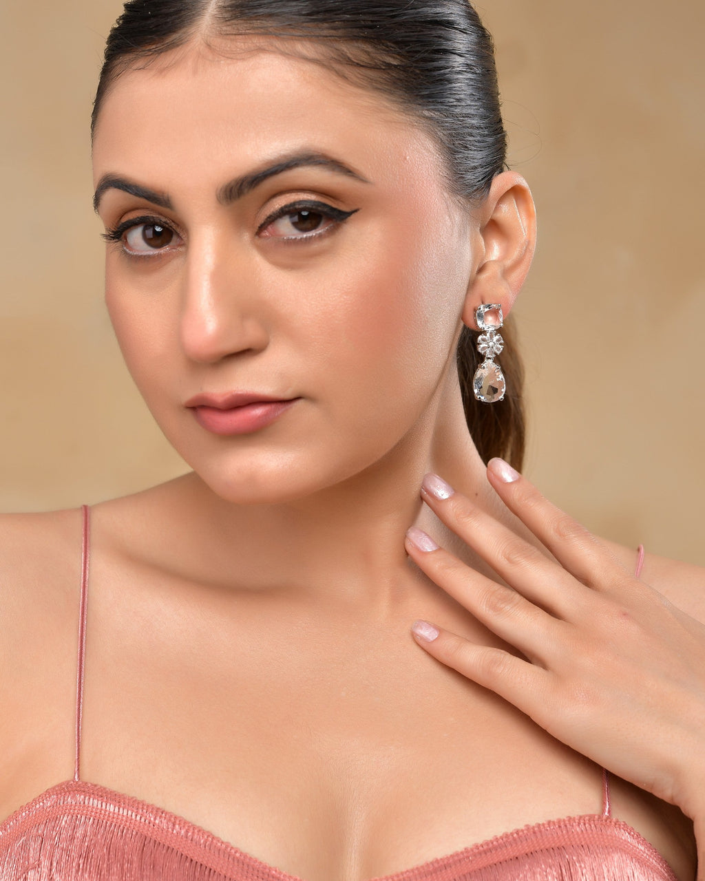 VOJ Silver Plated Stone Studded Floral Shaped Studs Earrings | Grab2Buy