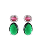 VOJ Silver Plated Green And Red Stone Studded Elegant Ad Earrings | Grab2Buy