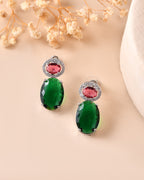 VOJ Silver Plated Green And Red Stone Studded Elegant Ad Earrings | Grab2Buy