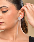 VOJ Silver Plated Floral Shape Ad Stone Studded Studs Earrings | Grab2Buy