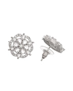 VOJ Silver Plated Floral Shape Ad Stone Studded Studs Earrings | Grab2Buy