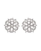 VOJ Silver Plated Floral Shape Ad Stone Studded Studs Earrings | Grab2Buy