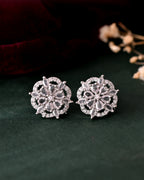 VOJ Silver Plated Floral Shape Ad Stone Studded Studs Earrings | Grab2Buy