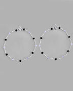 VOJ Set of 2 Silver Plated Black & White Beads Anklets