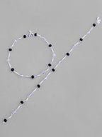 VOJ Set of 2 Silver Plated Black & White Beads Anklets